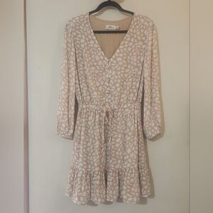 Vineyard Vines Womens S Beige Animal Geo Print V-Neck Long Sleeve Mini Dress